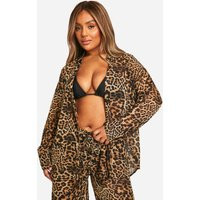 Womens Plus Leopard Button Front Beach Shirt - Multi - 20 | boohoo (US & Canada)