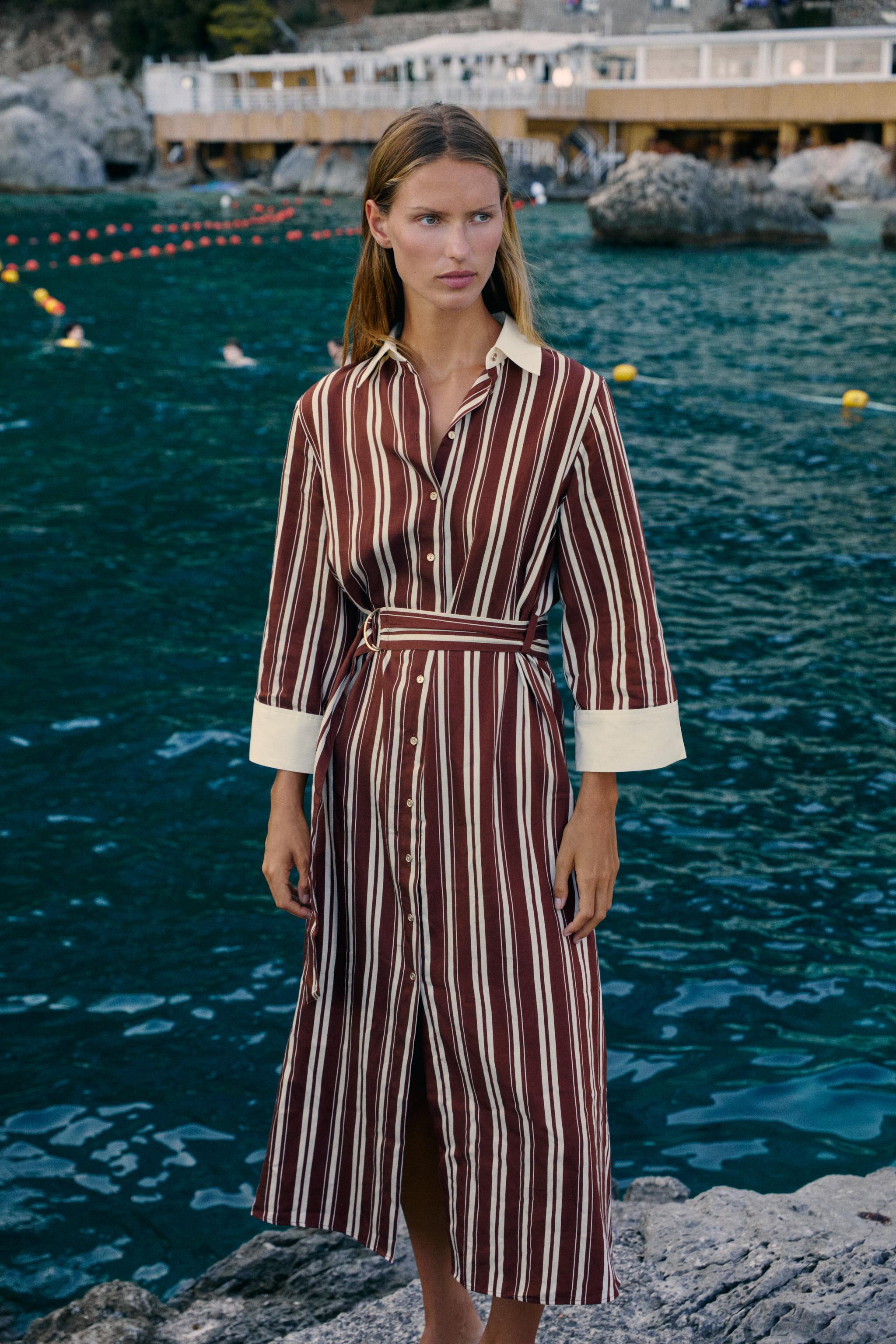 STRIPED BELTED MIDI SHIRT DRESS | Zara US