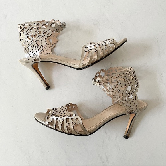 [klub nico] moxie filigree laser cut metallic leather stiletto heels champagne 7 | Poshmark