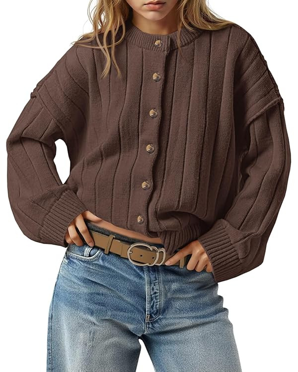 Saodimallsu Womens Open Front Cardigan Sweaters Button Down Knit Long Sleeve Crewneck Casual Loos... | Amazon (US)