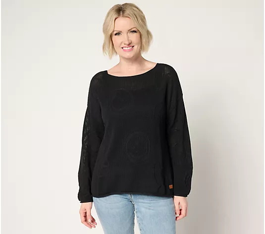 Peace Love World Boheme Mixed Motif 100% Cotton Sweater | QVC