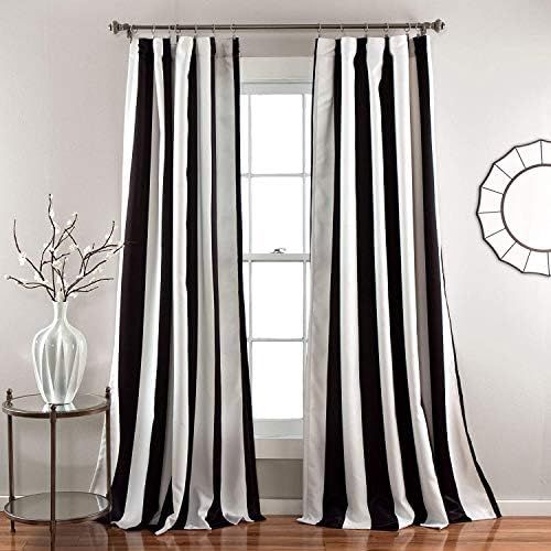 Lush Decor Wilbur Room Darkening Striped Window Panel Curtains Set (Pair), 84" L, Black | Amazon (US)