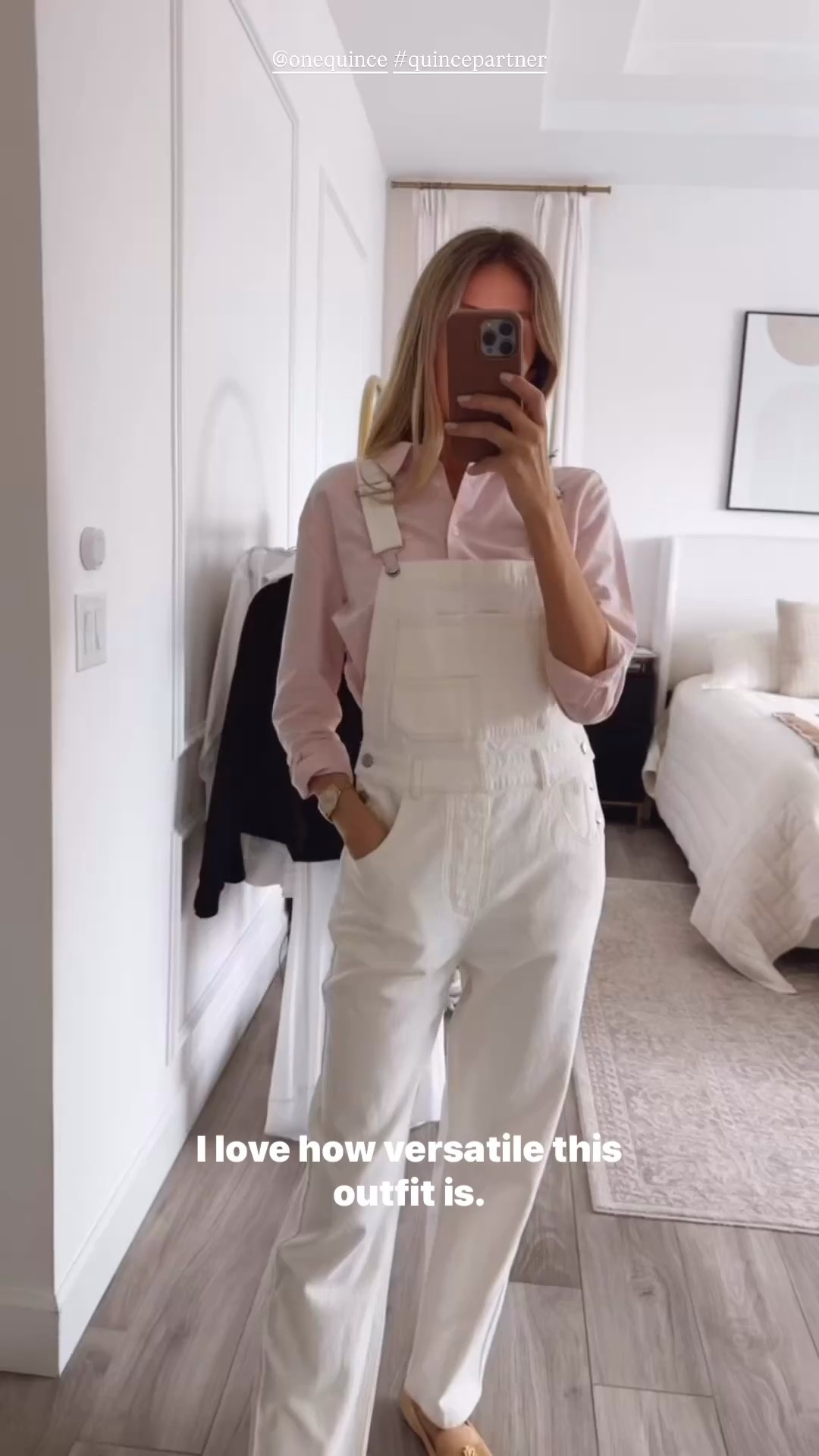 Beautiful spring outfit idea. Love how versatile it is and the soft pink adds such a nice touch. Runs true to size, I’m wearing size small on top and overall. @onequince #quincepartner

#LTKSeasonal #LTKootd #LTKU