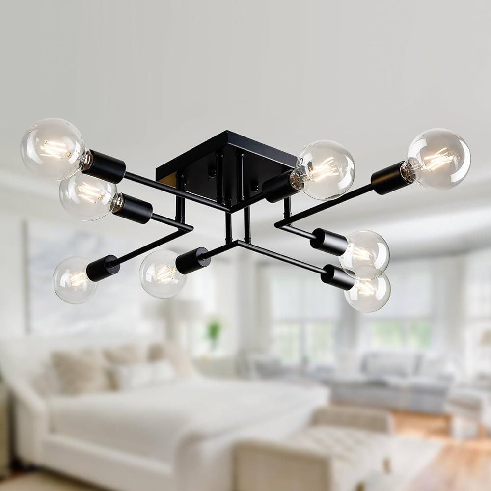 ASGYISA 8-Lights Semi Flush Mount Ceiling Light Fixture Modern Metal Black Sputnik Chandeliers wi... | Amazon (US)