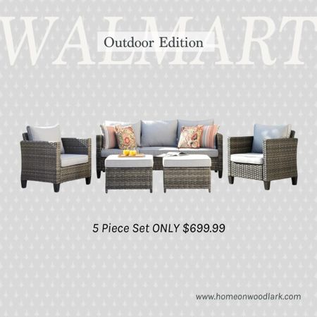 This large outdoor furniture set is only $699!  Love the versatility of two accent chairs, two ottoman tables and one sofa.  

Walmart outdoor furniture.  Outdoor seating.  Wicker outdoor furniture.  

#LTKxWalmart #LTKSeasonal #LTKSaleAlert