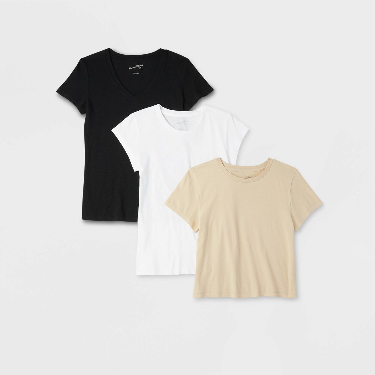 Women's 3pk Slim Fit Short Sleeve T-Shirt - Universal Thread™ White/Beige/Black | Target