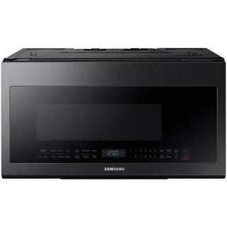 Samsung 30 in. 2.1 cu. ft. Over the Range Microwave in Fingerprint Resistant Black Stainless with... | The Home Depot