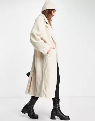 ASOS DESIGN smart oversized boucle coat in camel | ASOS (Global)