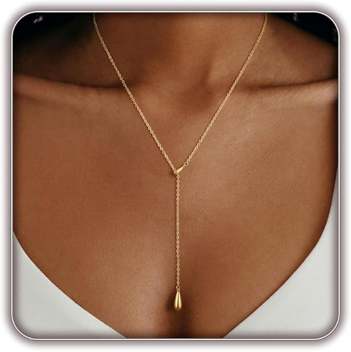 14K Gold Plated Layered Lariat Necklace for Women - Waterproof Non-Tarnish Dainty Gold Chain Neck... | Amazon (US)