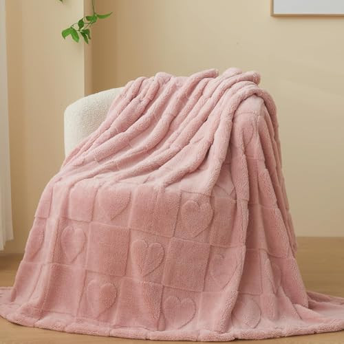 NEWCOSPLAY Super Soft Throw Blanket Pink Love Premium Silky Flannel Fleece 3D Heart Checkered Lightweight Bed Blanket All Season Use (Pink Love, Throw(50"x70")) | Amazon (US)