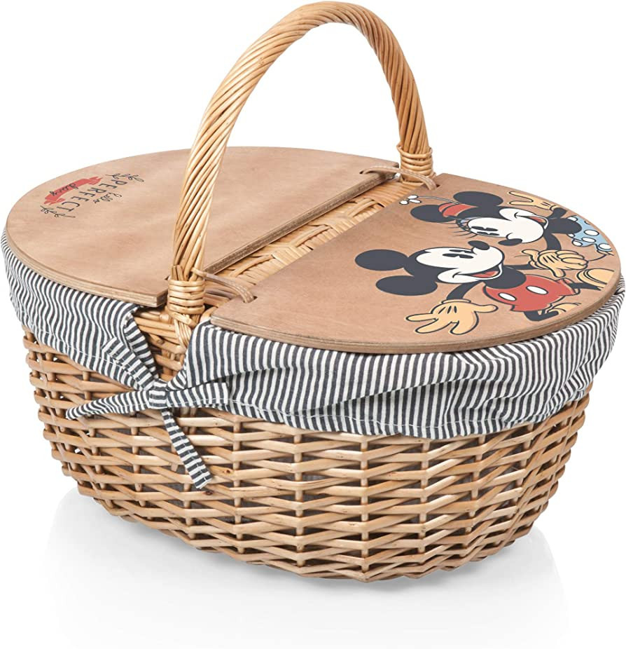 PICNIC TIME - Disney Mickey & Minnie Mouse - Country Vintage Picnic Basket with Lid - Wicker Picn... | Amazon (US)