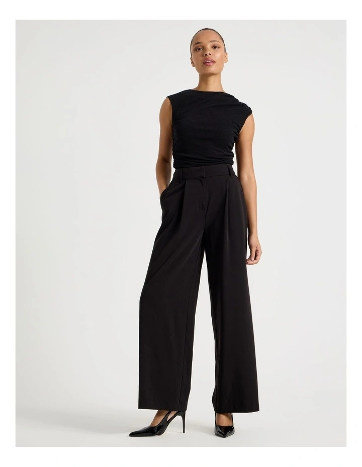 Elastic Back Wide Leg Tailored Pant in Black | Myer