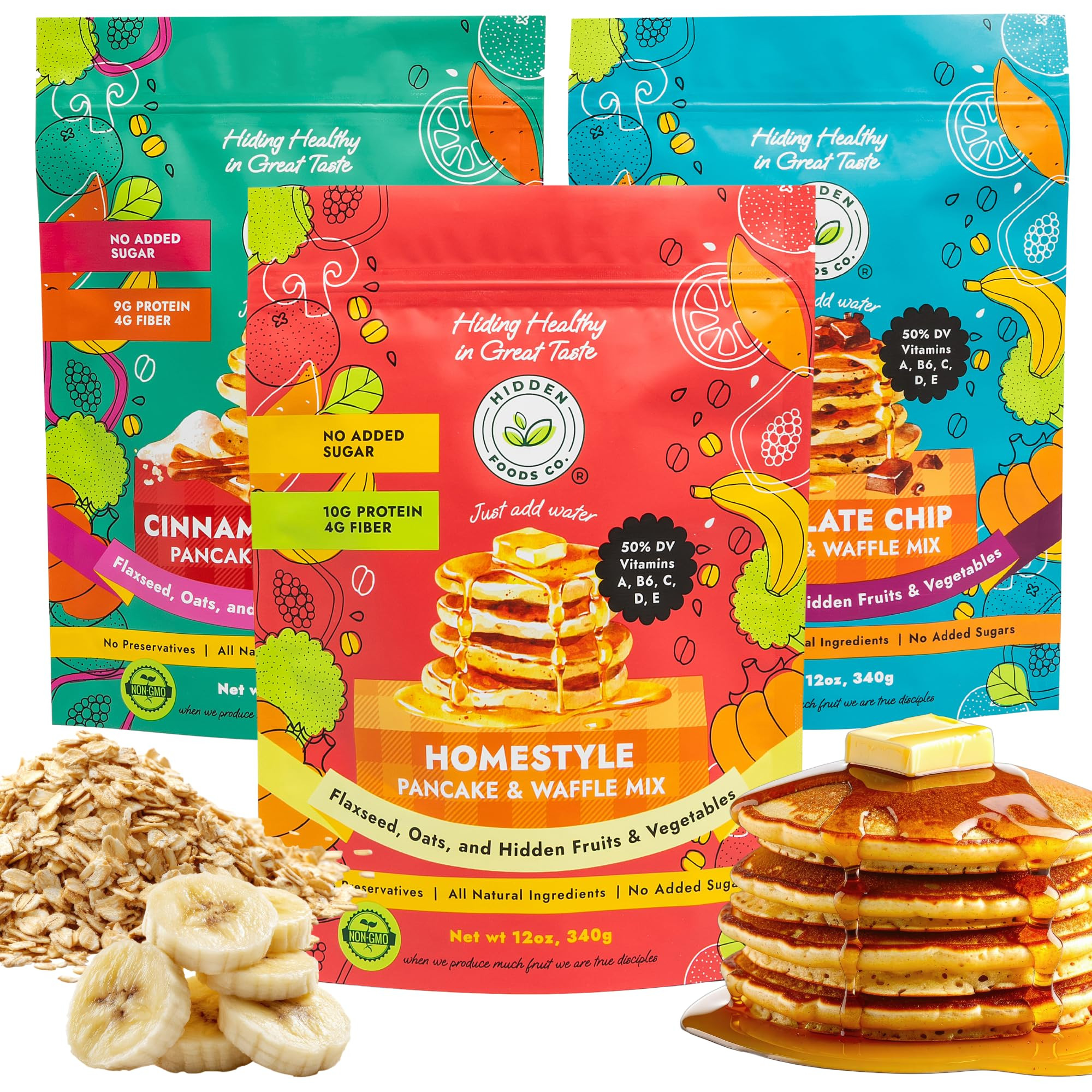 Hidden Foods Pancake & Waffle Mix Variety 3-Pack – High in Protein & Fiber with Hidden Fruits, ... | Amazon (US)