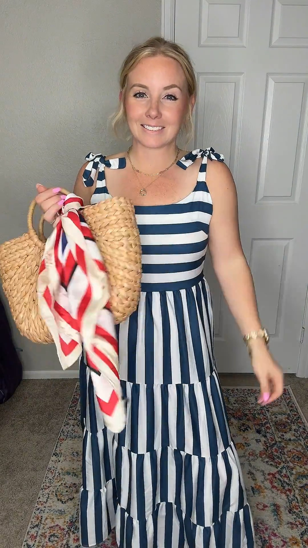 Striped navy and white maxi dress with straw handbag with added scarf. Dress fits tts





Size 6/8 summer outfit ideas, midsize summer outfit, casual summer style, denim shorts outfit, cotton button down shirt, effortless everyday style, Amazon fashion midsize, petite Amazon fashion, coffee run outfit, SAHM outfits for summer, 4th of July outfit, summer dress,

#LTKootd #LTKSaleAlert #LTKPetite