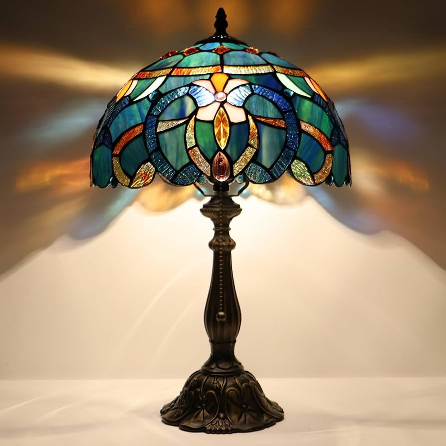 Tiffany Lamp Table Lamp Bedside Reading Light W12H19 Inches (Blue Baroque Style) | Amazon (US)