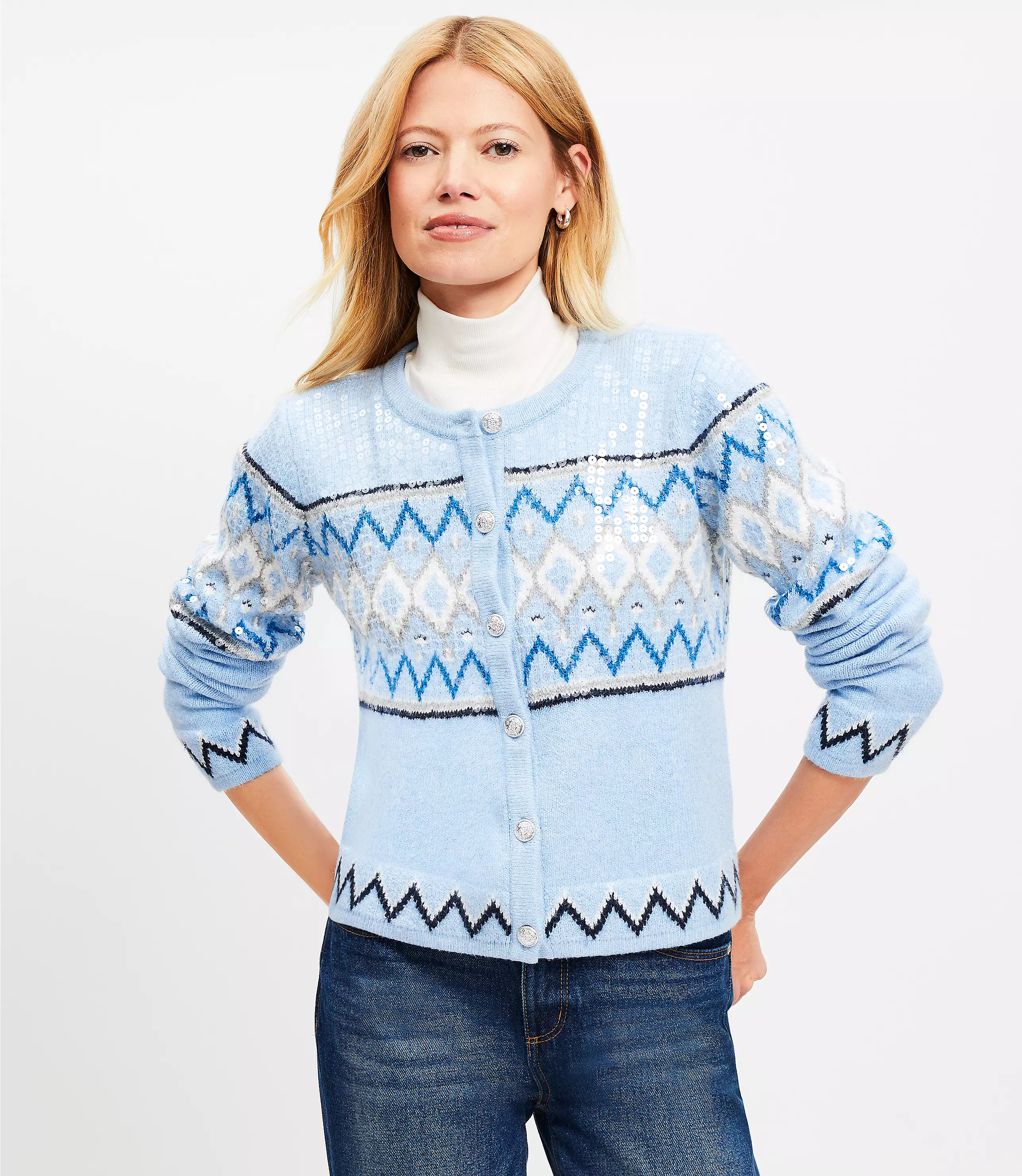Sequin Fair Isle Sweater Jacket | LOFT