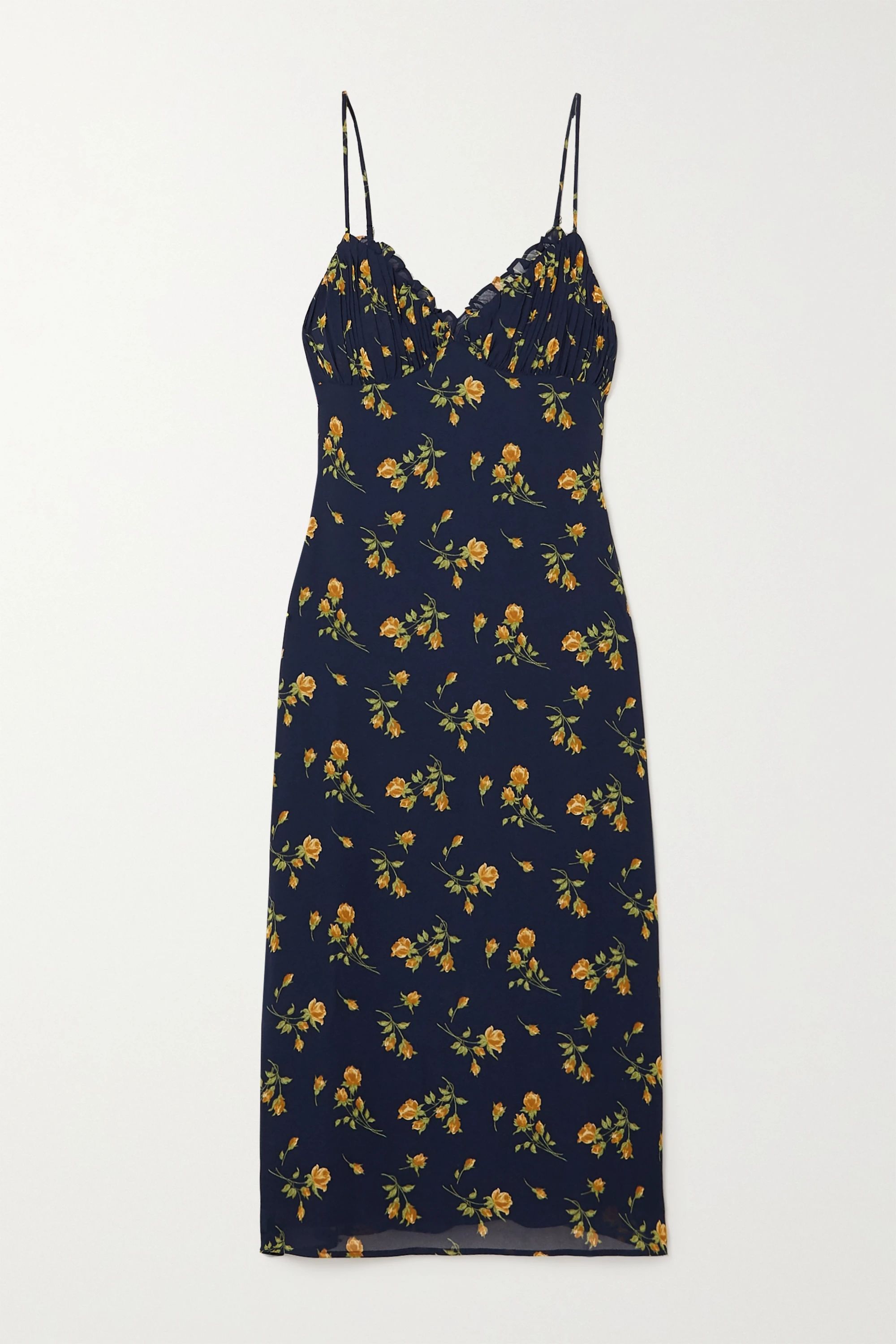 Navy Fawn floral-print crepe midi dress | Reformation | NET-A-PORTER | NET-A-PORTER (UK & EU)