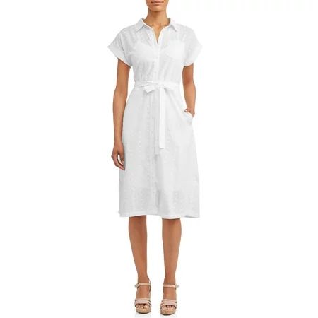 Women's Belted Midi Shirt Dress with Pocket | Walmart (US)