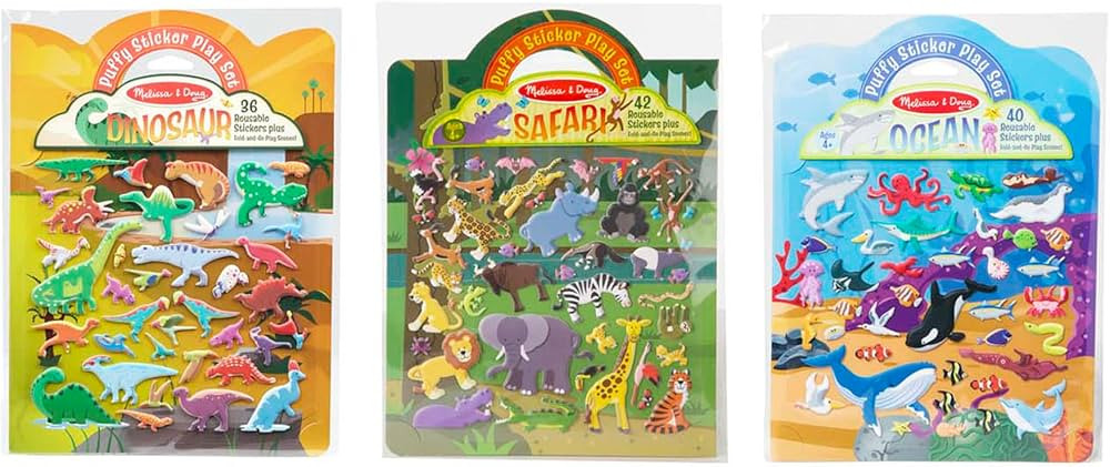 Melissa & Doug Reusable Puffy Sticker Wild Adventures Play Set 3-Pack (118 Stickers: Safari, Dino... | Amazon (US)
