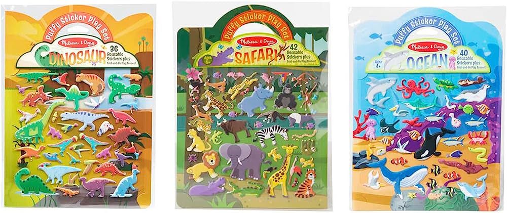 Melissa & Doug Reusable Puffy Sticker Wild Adventures Play Set 3-Pack (118 Stickers: Safari, Dino... | Amazon (US)