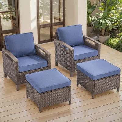 Arundel Outdoor Courtyard Wicker Lounge Chairs With Ottomans (Set Of 2) | Wayfair North America