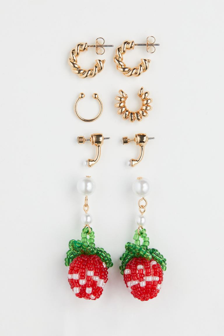 5-pack earrings and ear cuffs - Gold-coloured/Strawberries - Ladies | H&M GB | H&M (UK, MY, IN, SG, PH, TW, HK)