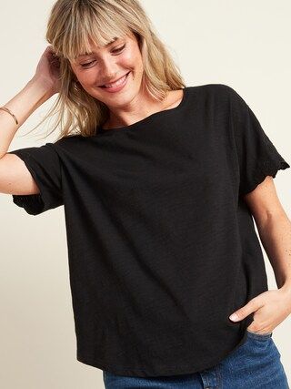 Slub-Knit Embroidered-Sleeve Tee for Women | Old Navy (US)