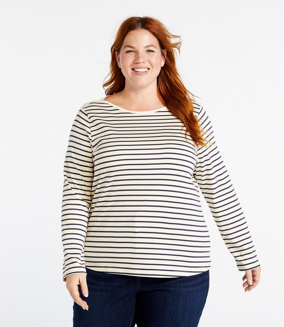 Women's Pima Cotton Shaped Tee, Long-Sleeve Boatneck Stripe | L.L. Bean