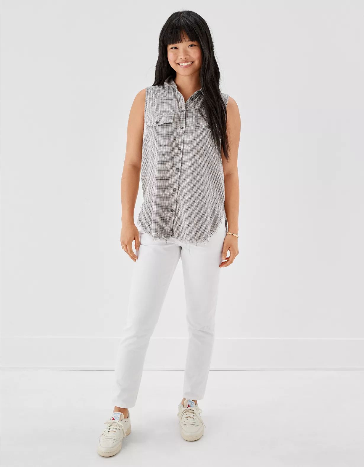 AE Sleeveless Flannel Button-Up Vest | American Eagle Outfitters (US & CA)