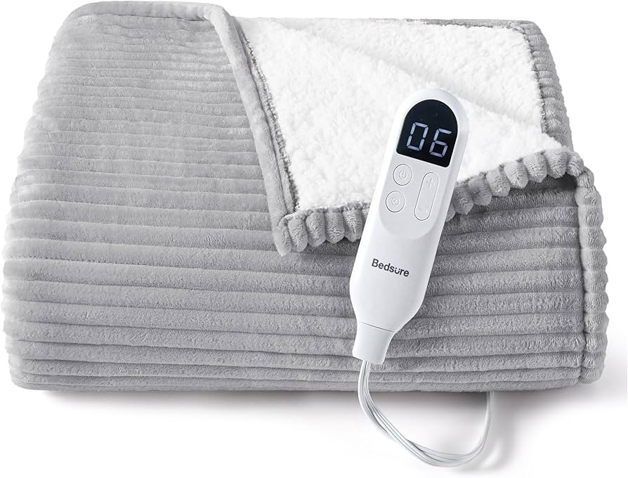 Bedsure GentleSoft Heated Blanket Electric Throw - Soft Ribbed Flannel Electric Blanket, Heating ... | Amazon (US)