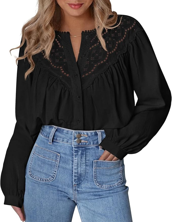 BTFBM Blouses for Women Dressy Casual Fall Clothes 2025 Lace Long Sleeve Tops Lightweight Spring ... | Amazon (US)