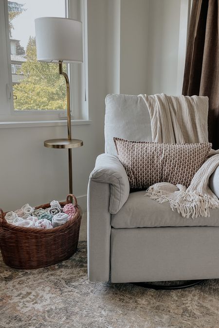 Nursery corner. Comfortable reclining chair. PBK pottery barn kids. Lamp with a table. Woven basket  

#LTKstyletip #LTKbaby #LTKFind