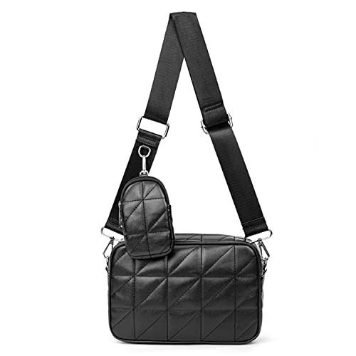 AOCINA Quilted Crossbody Bags for Women with Coin Purse Soft Leather Crossbody Purse Small Shoulder Handbags(Black) | Amazon (US)
