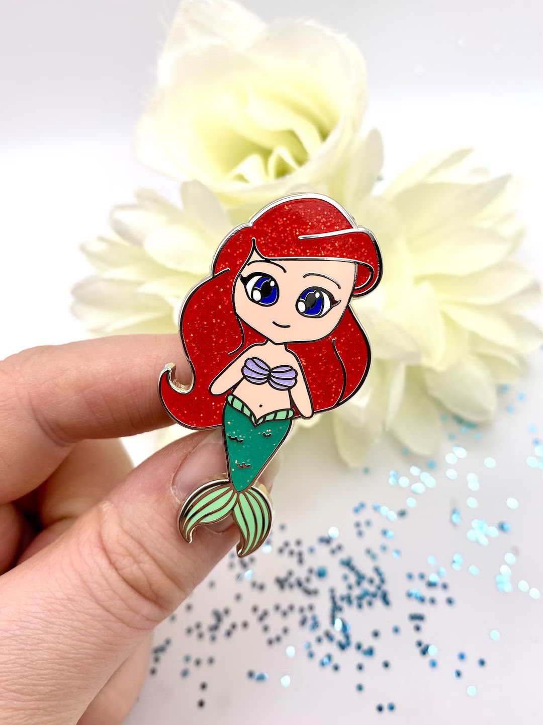 Chibi Ariel Mermaid Fantasy Glitter Pin | Etsy (US)