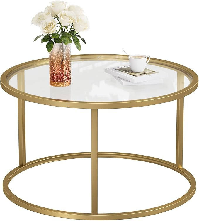 SAYGOER Small Glass Coffee Table Round Gold Coffee Table for Small Space Modern Simple Center Tab... | Amazon (US)