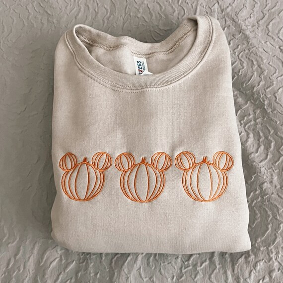 Halloween Fall Neutral Mickey Pumpkin Embroidered Crewneck - Etsy | Etsy (US)