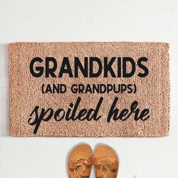 Grandkids And Grandpups Spoiled Here Flocked Coir Doormat, Grandparent Gift, Flocked Coir Doormat... | Etsy (US)