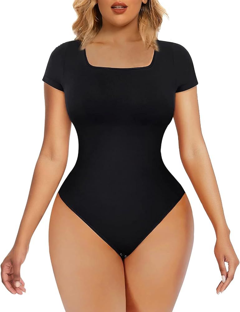 SHAPERX Seamless Short Sleeve Bodysuit for Women Tummy Control Shapewear Thong Sculpting Body Sha... | Amazon (US)