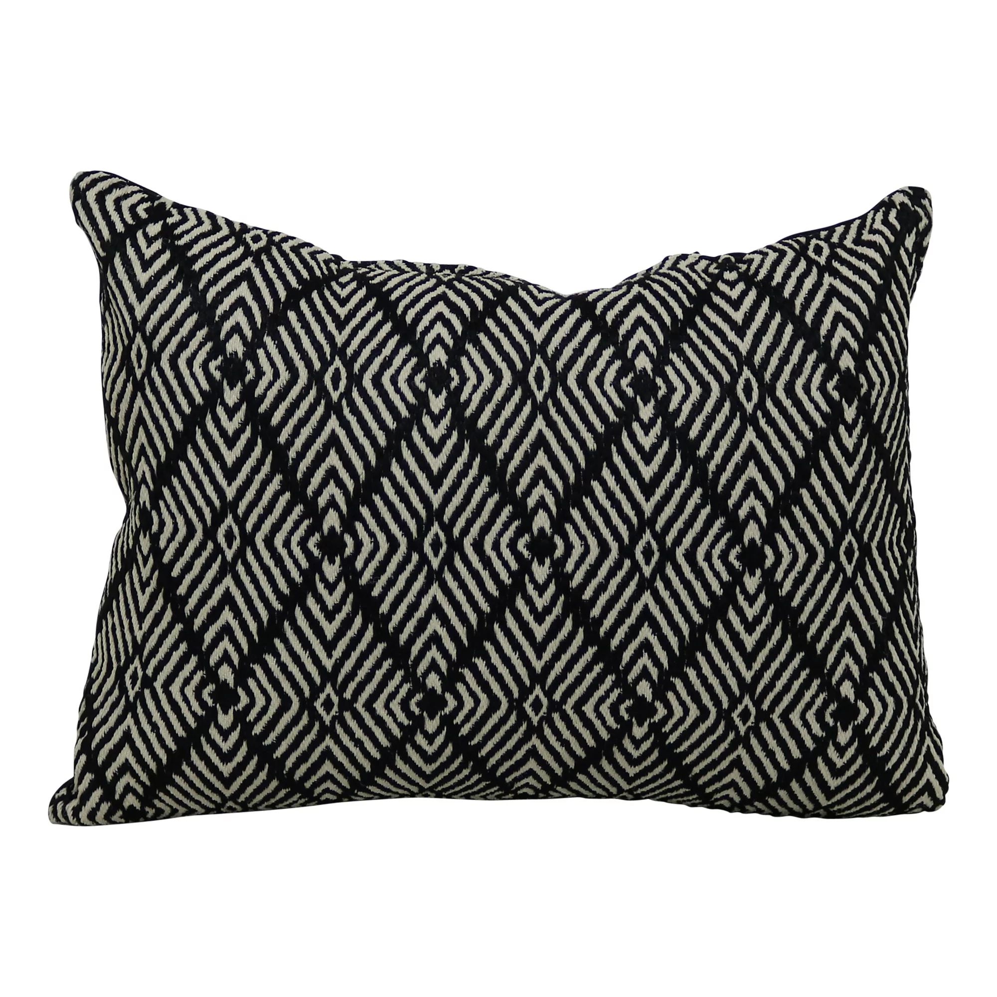 Better Homes & Gardens Lumbar Outdoor Woven Toss Pillow, 13" x 19", Black & Ivory, Single Pillow | Walmart (US)