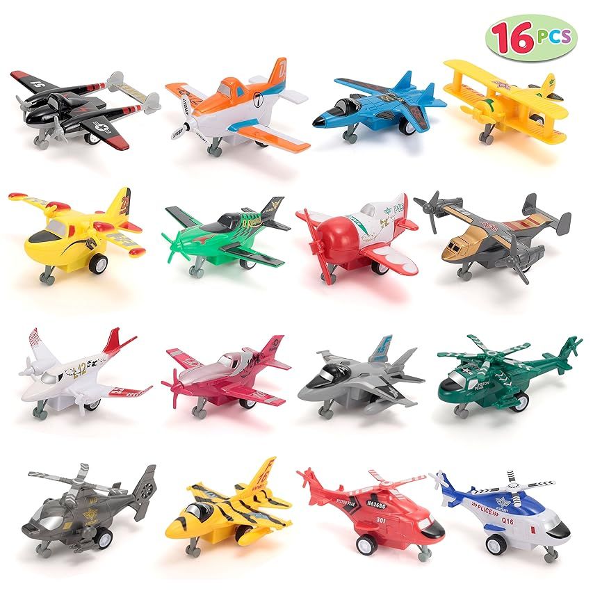 JOYIN 16 Pcs Pull Back Airplane Toys, Boys Plane Playset, Aircraft Including Helicopter Toys, Jet To | Amazon (US)
