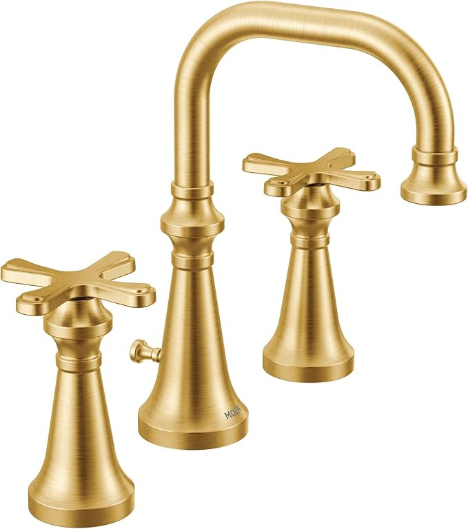 Moen Colinet Brushed Gold Traditional Cross Handle Wall Mount Bathroom Faucet Trim, Valve Require... | Amazon (US)