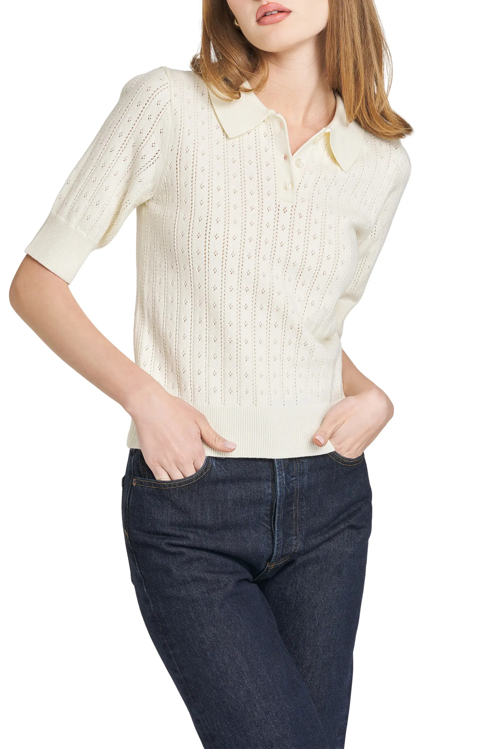 WAYF Taylor Short Sleeve Pointelle Polo Sweater | Nordstrom | Nordstrom