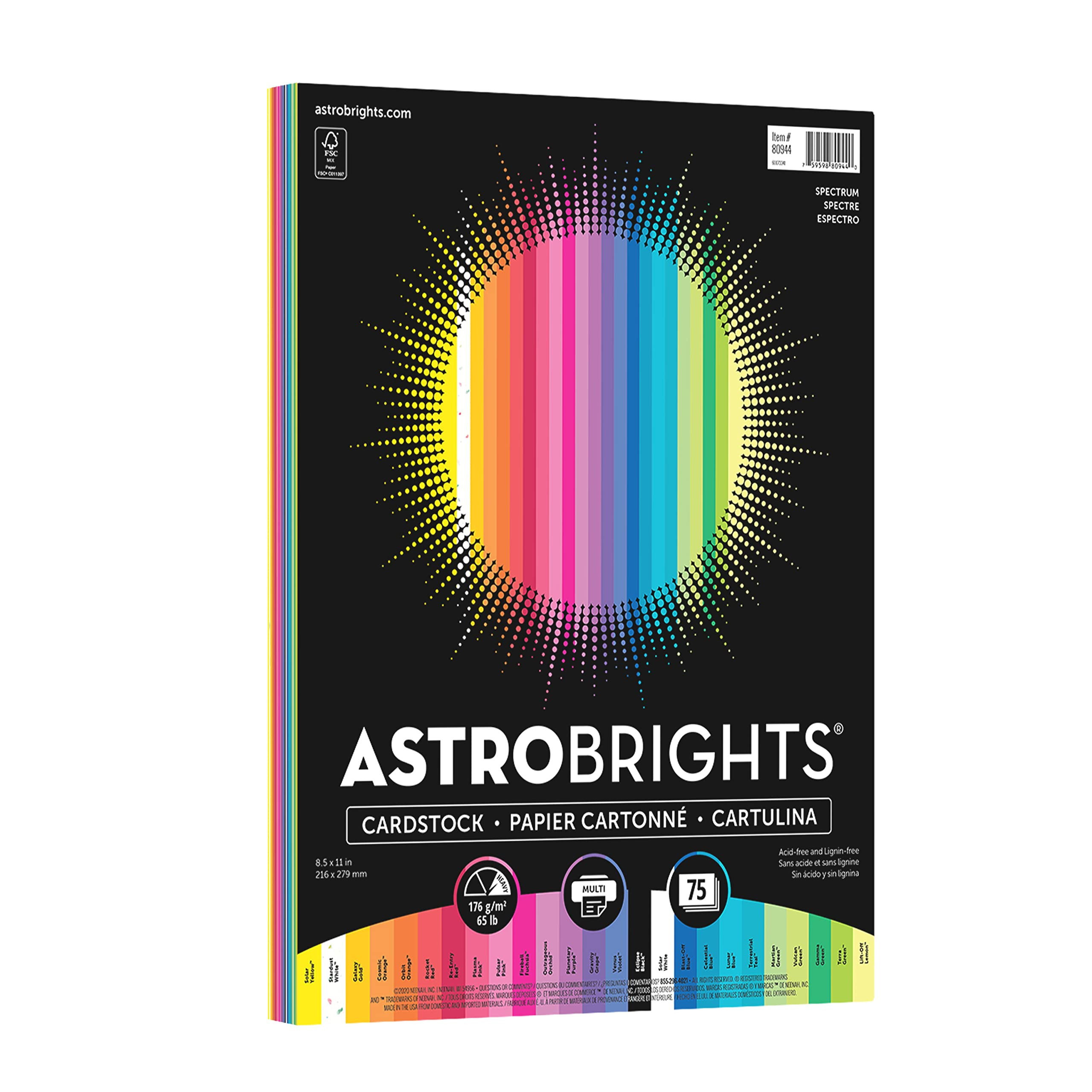 Astrobrights Colored Cardstock, 8.5” x 11”, 65 lb / 176 gsm, "Spectrum" 25-Color Assortment, ... | Amazon (US)