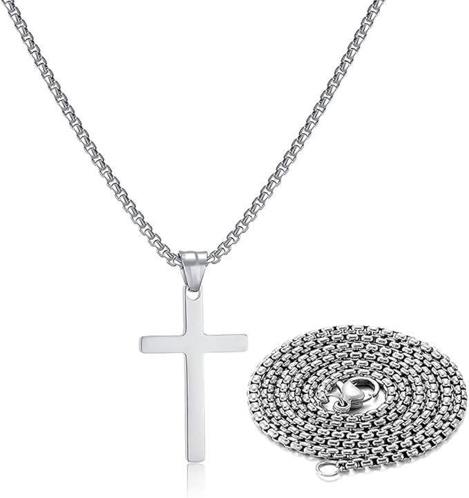 Stainless Steel Cross Necklace for Men Silver Cross Necklace for boy Small Cross Pendant Necklace... | Amazon (US)