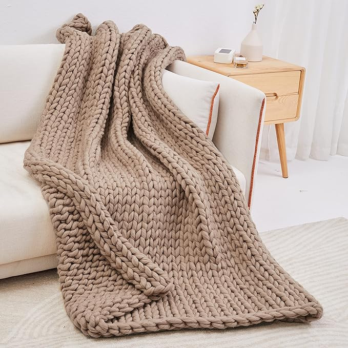 Trunkor Chunky Knit Blanket Throw for Home Décor, Beige, 50X60 Inches | Amazon (US)