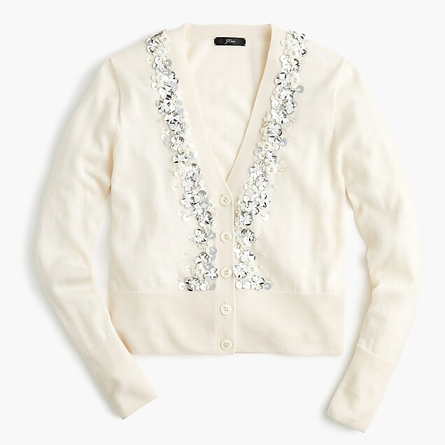 Sequin embellished V-neck cardigan sweater | J. Crew US