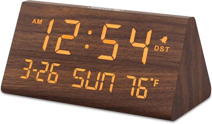 DreamSky Digital Alarm Clocks for Bedrooms - Wooden Desk Clock with Date, Day of Week, USB Port, ... | Amazon (US)