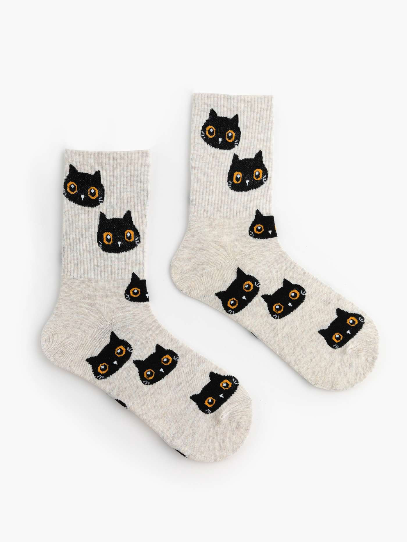 Cotton Cat Pattern Crew Socks For Daily Casual School | Cider