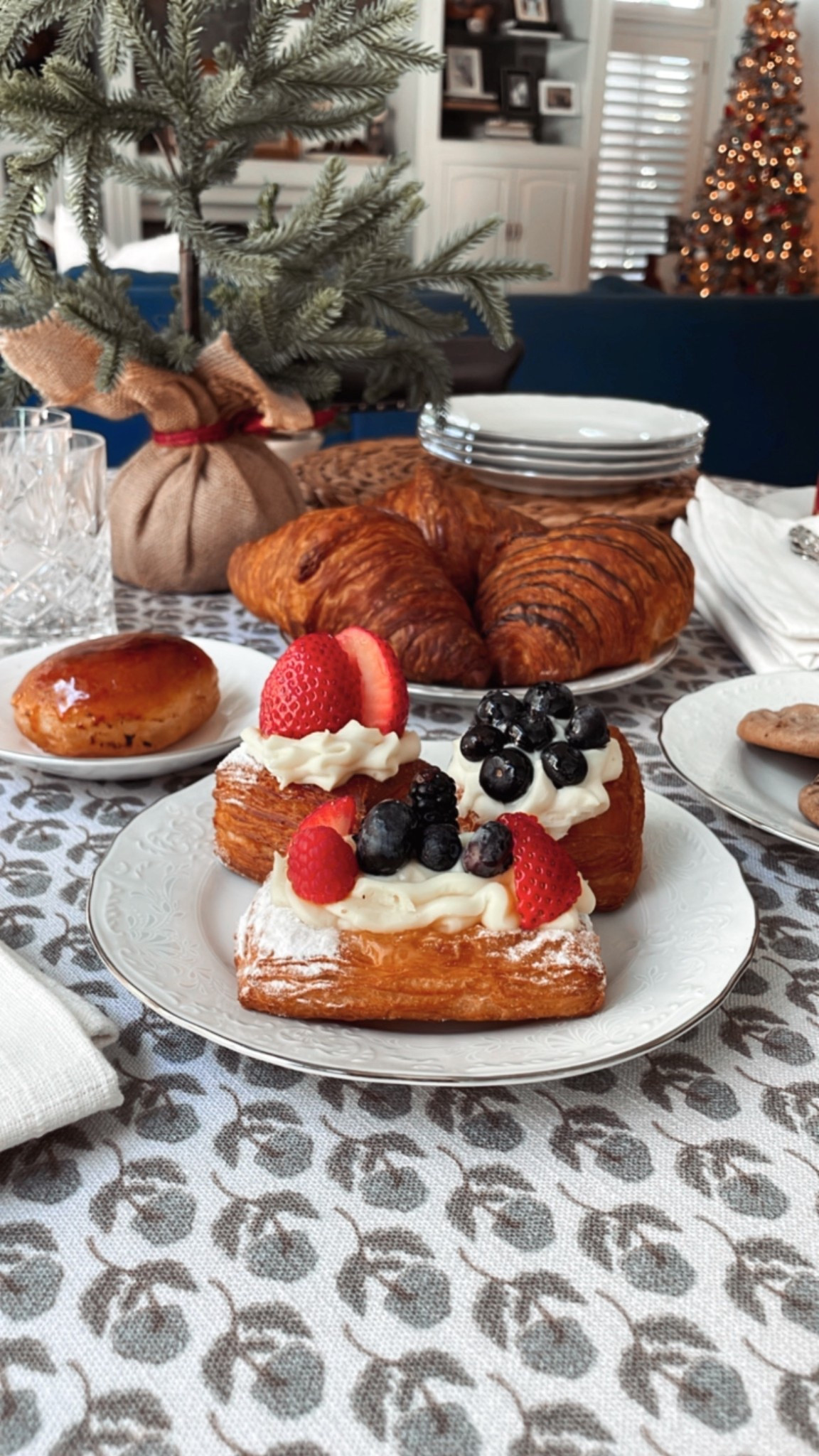 Holiday breakfast table with Two Pages Curtains. 👏🏻 This fabric is beautiful all year round!  

#christmas #holiday #tabledecor #tablescape #teatime 

#LTKHoliday #LTKHome #LTKSeasonal