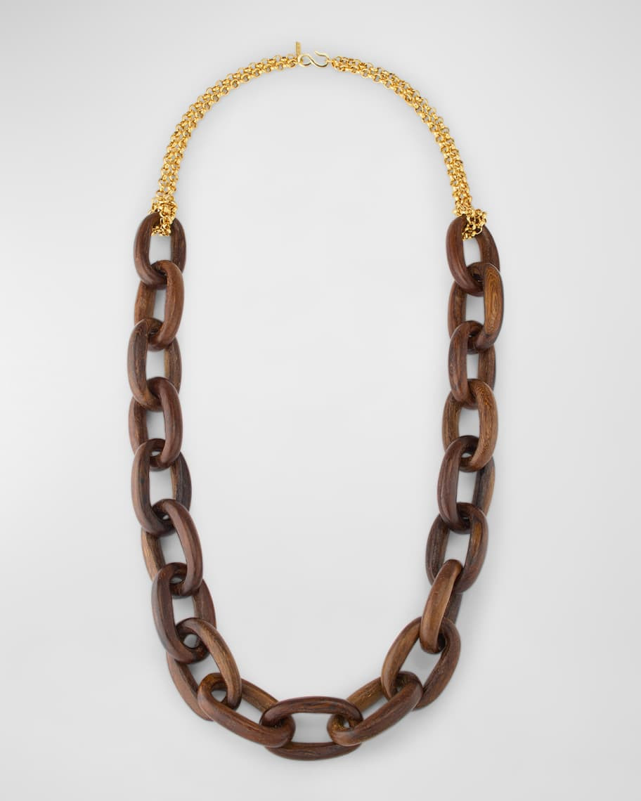 Kenneth Jay Lane Gold-Plated and Wooden Link Necklace | Neiman Marcus